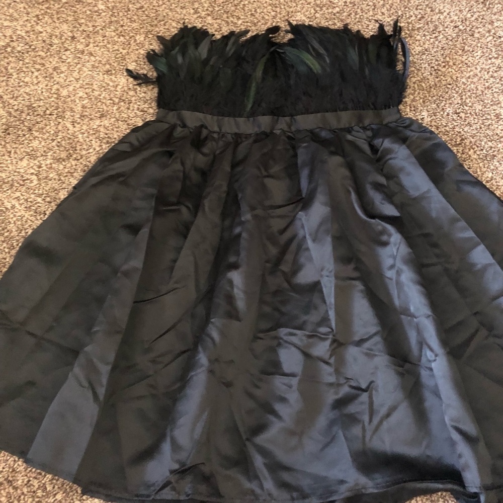 Feather, strapless semi formal dress